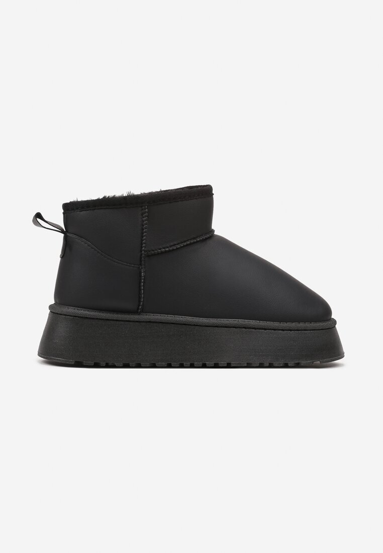  Cizme de zăpadă Negre model slip-on netede casual cu talpă groasă Tinaretia