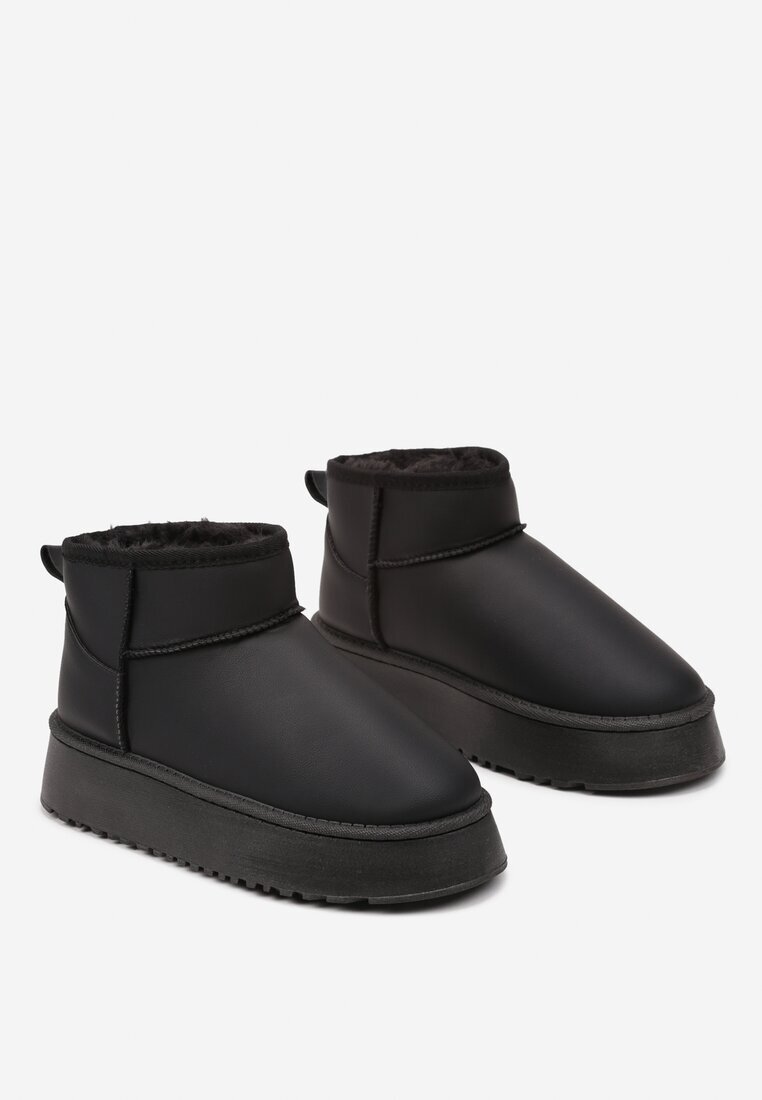  Cizme de zăpadă Negre model slip-on netede casual cu talpă groasă Tinaretia
