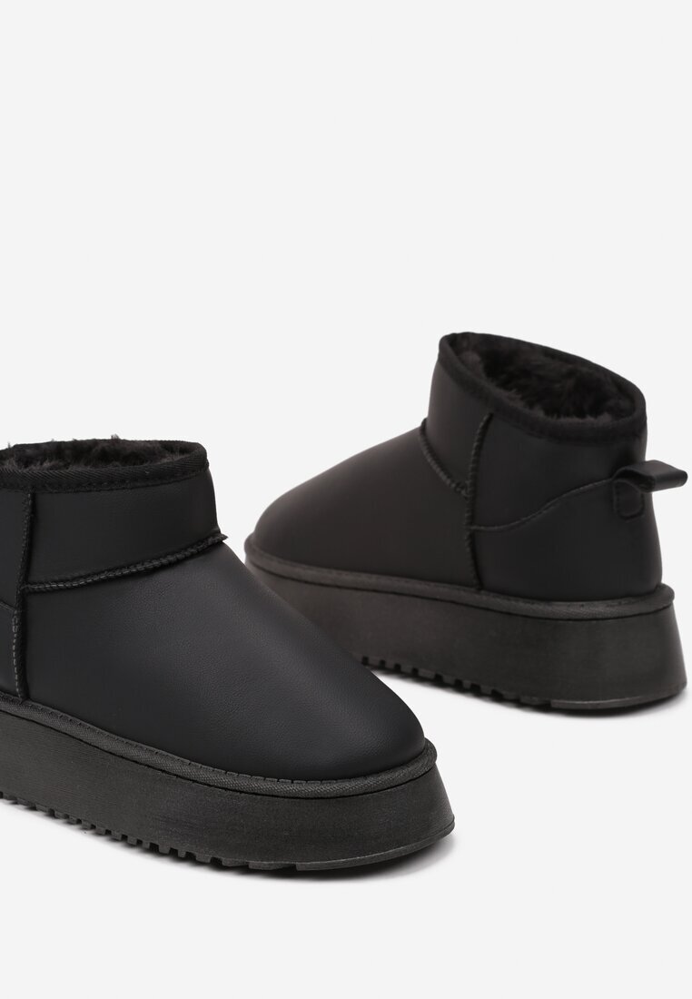  Cizme de zăpadă Negre model slip-on netede casual cu talpă groasă Tinaretia