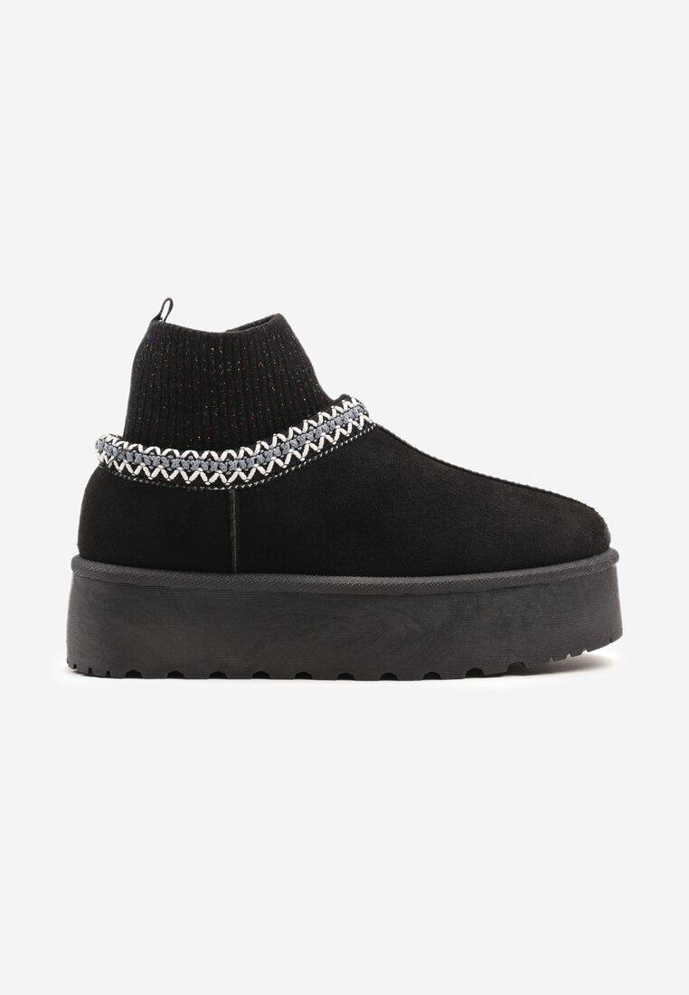  Cizme de zăpadă Negre pe Platformă Decorate cu Broderie și cu Gamba Elastică Izaleen