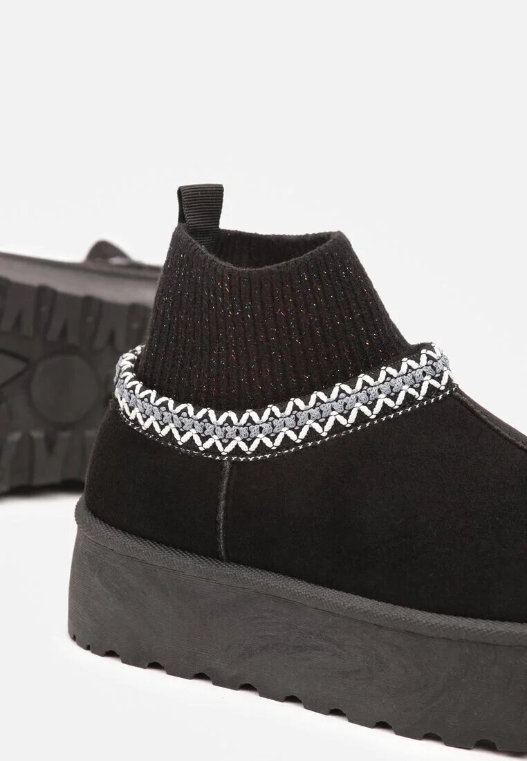  Cizme de zăpadă Negre pe Platformă Decorate cu Broderie și cu Gamba Elastică Izaleen