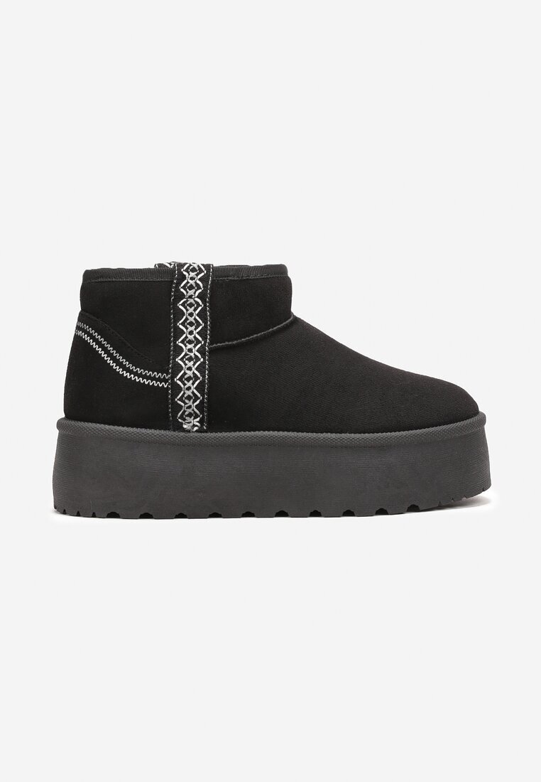  Cizme de zăpadă negre slip-on cu curea decorativă și talpă groasă Veonli