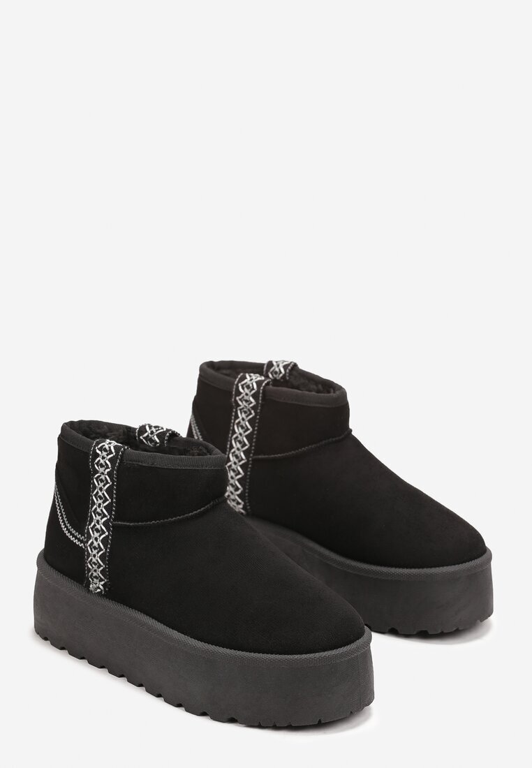  Cizme de zăpadă negre slip-on cu curea decorativă și talpă groasă Veonli