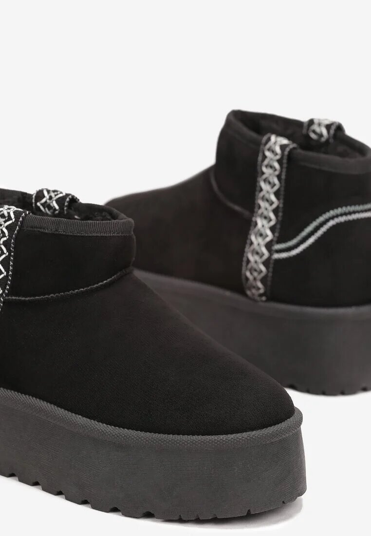  Cizme de zăpadă negre slip-on cu curea decorativă și talpă groasă Veonli