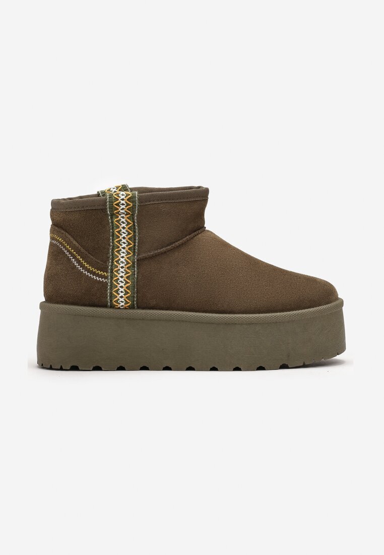  Cizme de zapadă Verzi tip slip-on cu curea decorativă și talpă groasă Veonli