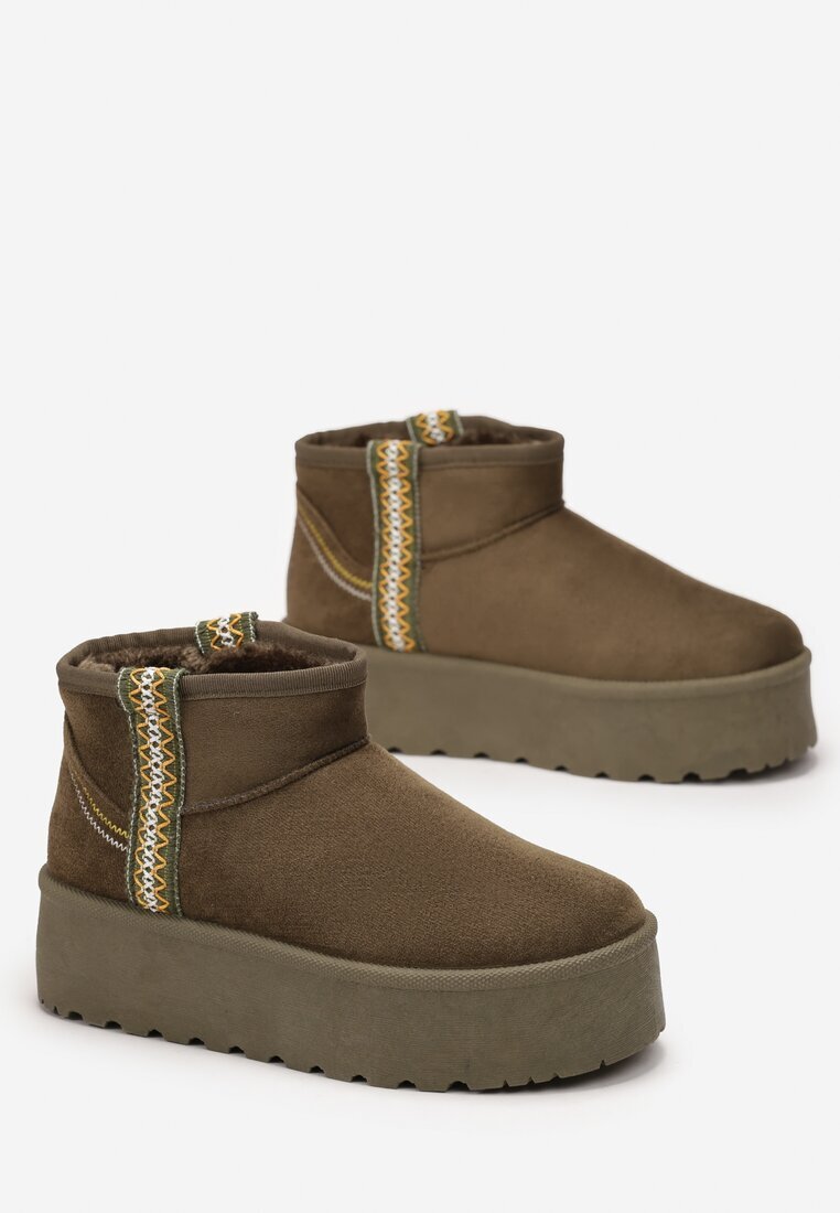  Cizme de zapadă Verzi tip slip-on cu curea decorativă și talpă groasă Veonli