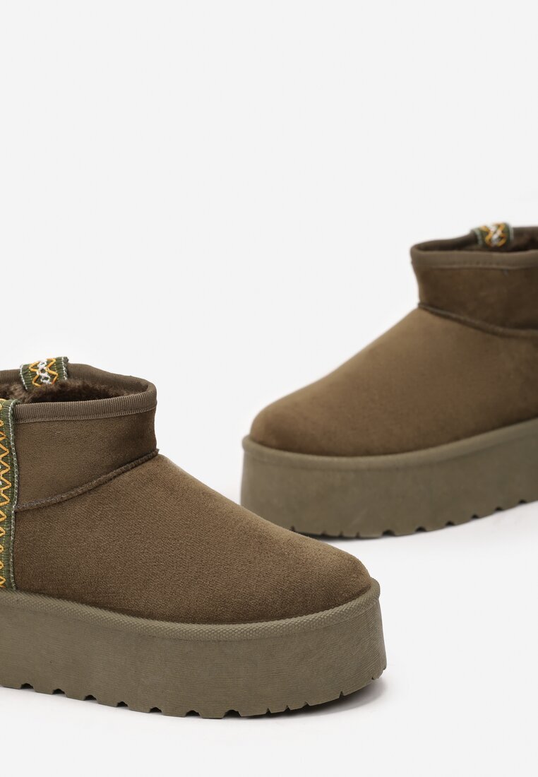  Cizme de zapadă Verzi tip slip-on cu curea decorativă și talpă groasă Veonli