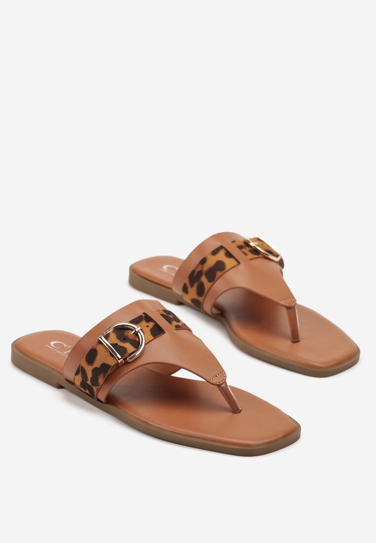 c'm paris Papuci Maro Deschis cu Cataramă Decorativă și Inserații Animal Print Savicelle
