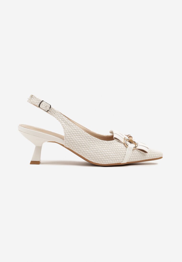 c'm paris Sandale albe cu toc rață tip Slingback decorate cu cataramă Tolirea