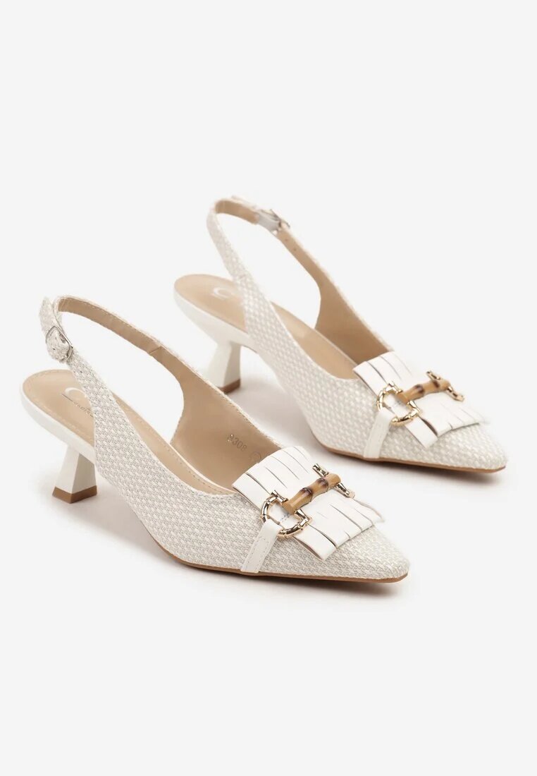 c'm paris Sandale albe cu toc rață tip Slingback decorate cu cataramă Tolirea