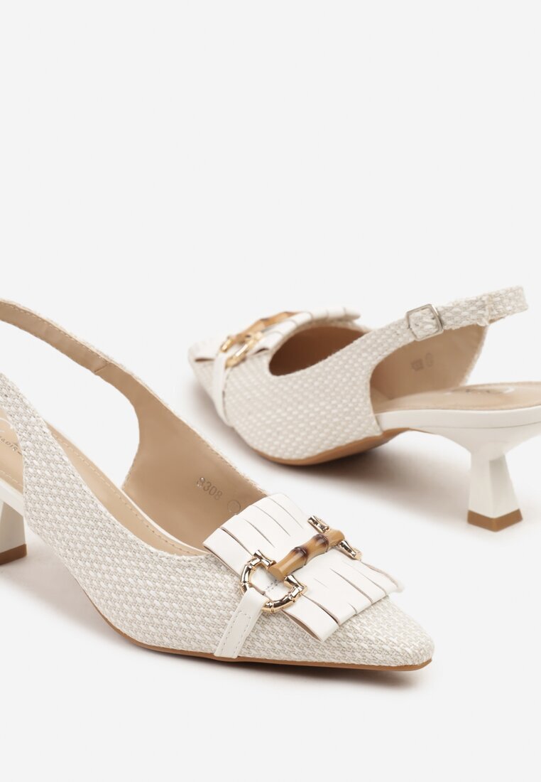 c'm paris Sandale albe cu toc rață tip Slingback decorate cu cataramă Tolirea