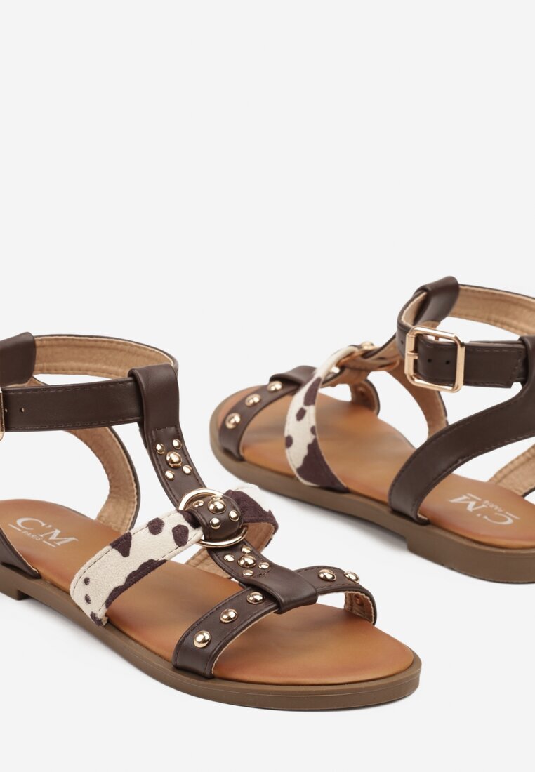 c'm paris Sandale Maro Tip Gladiator cu Nituri Decorative Borritis