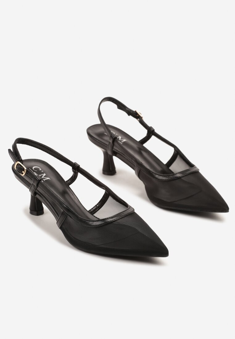 c'm paris Sandale Negre cu plasă slingback cu toc jos Syltewi