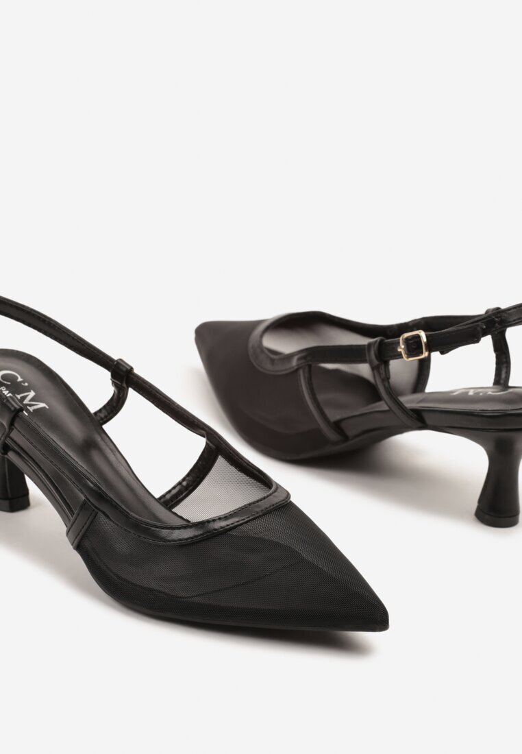 c'm paris Sandale Negre cu plasă slingback cu toc jos Syltewi