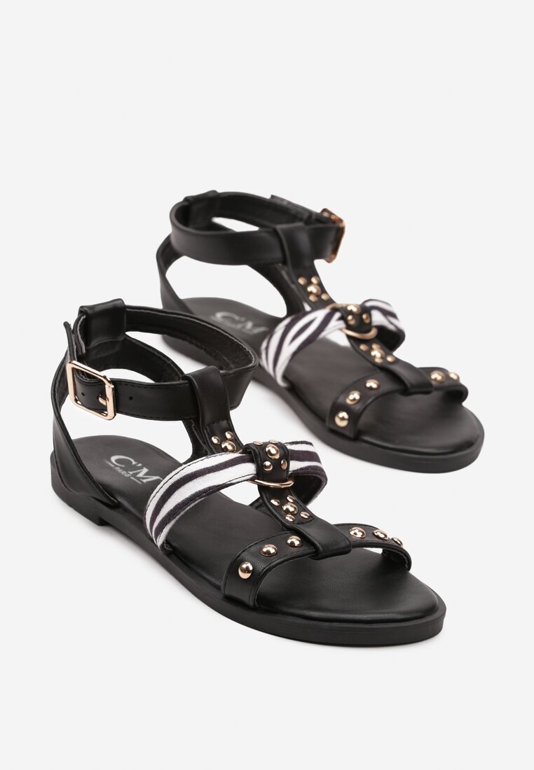 c'm paris Sandale Negre Tip Gladiator cu Nituri Decorative Borritis