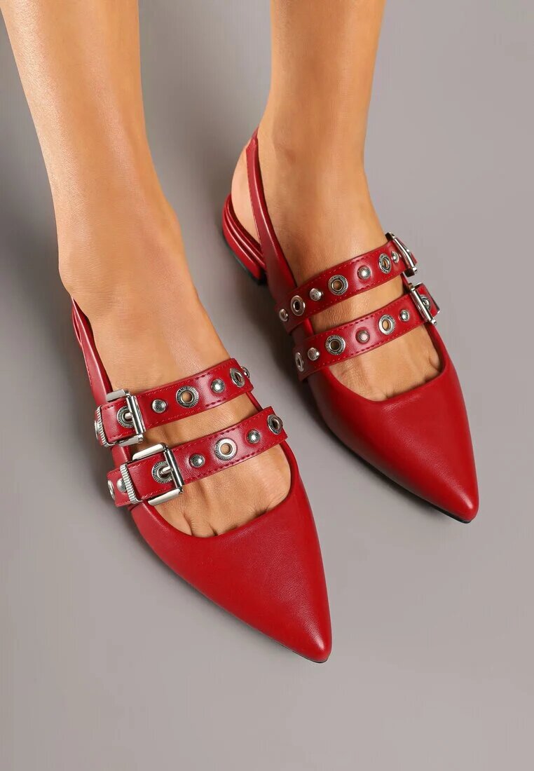 c'm paris Sandale Roșii Tip Slingback Decorate cu Catarame Selritia