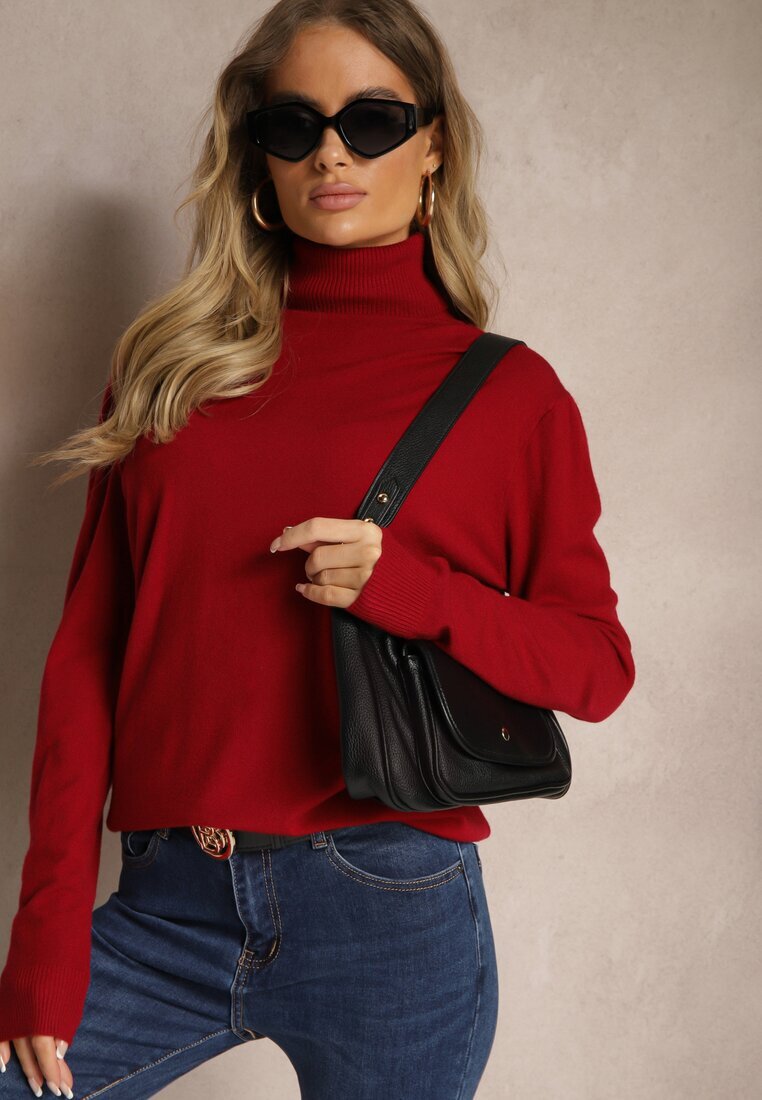 coazy knitz Clasic Pulover cu guler înalt cu mânecă lungă Bordeaux cu adaos de viscoză Leriona
