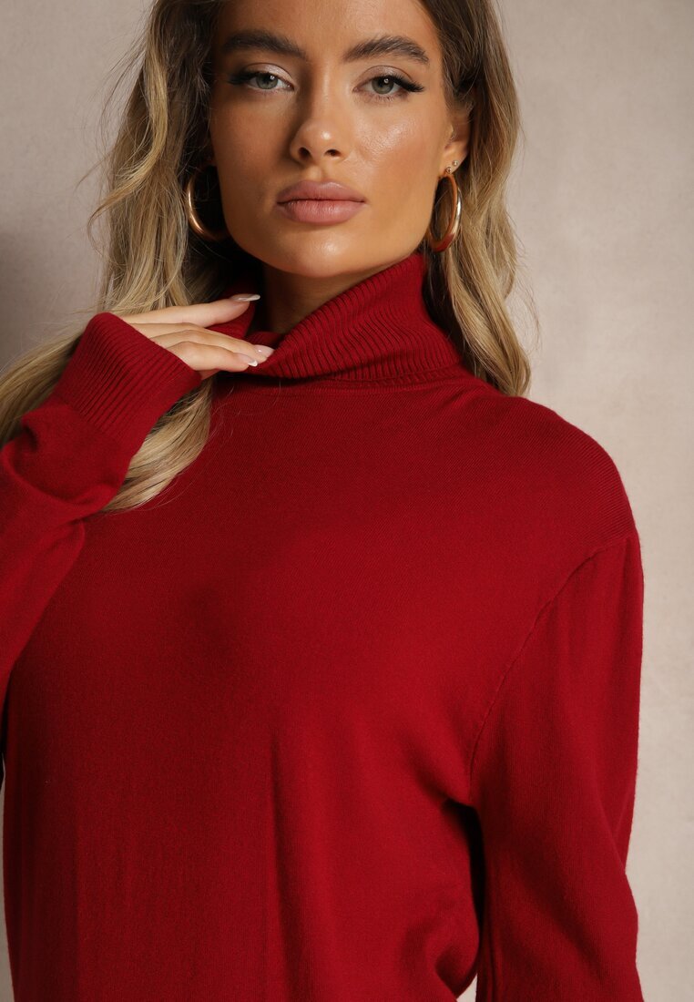 coazy knitz Clasic Pulover cu guler înalt cu mânecă lungă Bordeaux cu adaos de viscoză Leriona