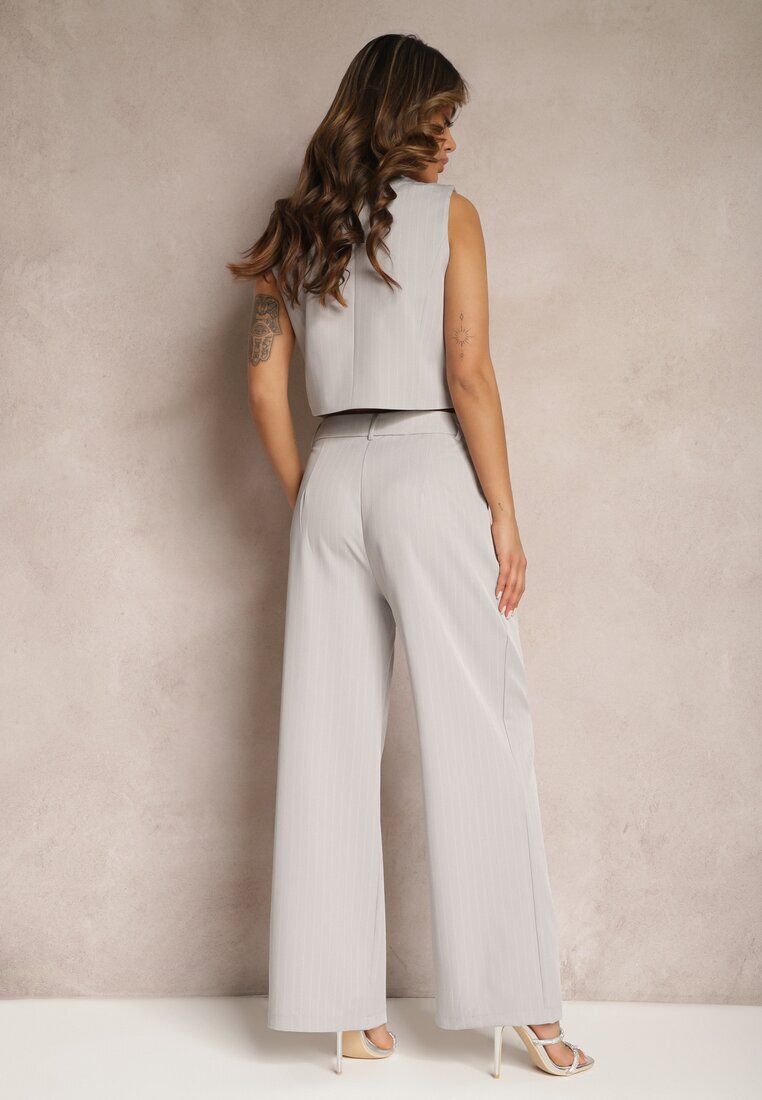  Completul de costum Gri cu dungi delicate cu vestă și pantaloni largi Paliera