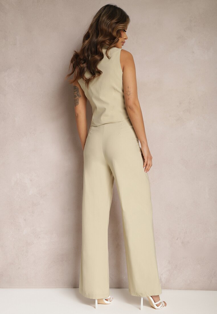  Compleu Costum Bej Vestă și Pantaloni Drepți High Waist Nithriella