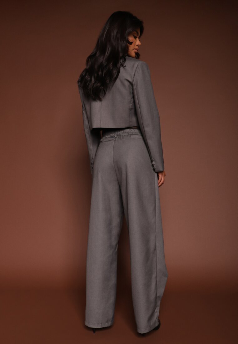  Compleu Costum Gri cu Sacou Scurt și Pantaloni Asimetrici Remilena