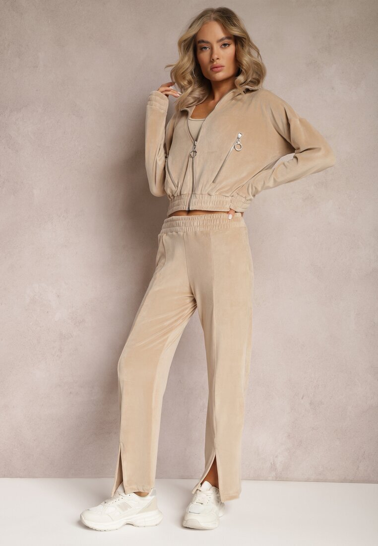  Compleu de Trening Bej Velur cu Bluză și Pantaloni Lunamea
