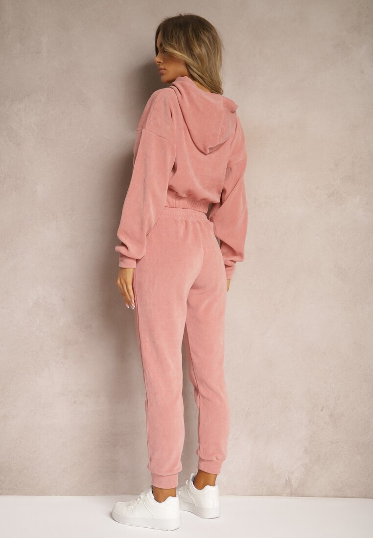  Compleu de trening Roz cu adaos de bumbac Pantaloni cu elastic in talie și Bluză cu glugă Hasaria