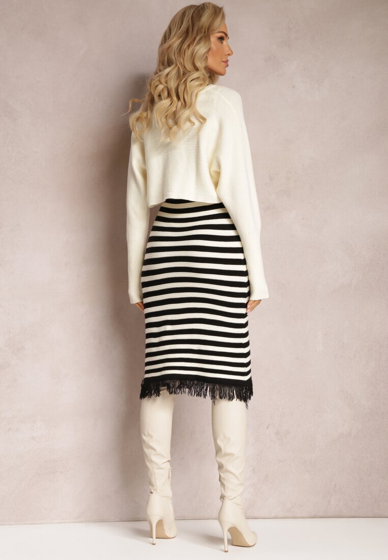  Compleu din 2 piese Bej deschis Rochie în dungi și Cardigan scurt cu nasturi Orivela