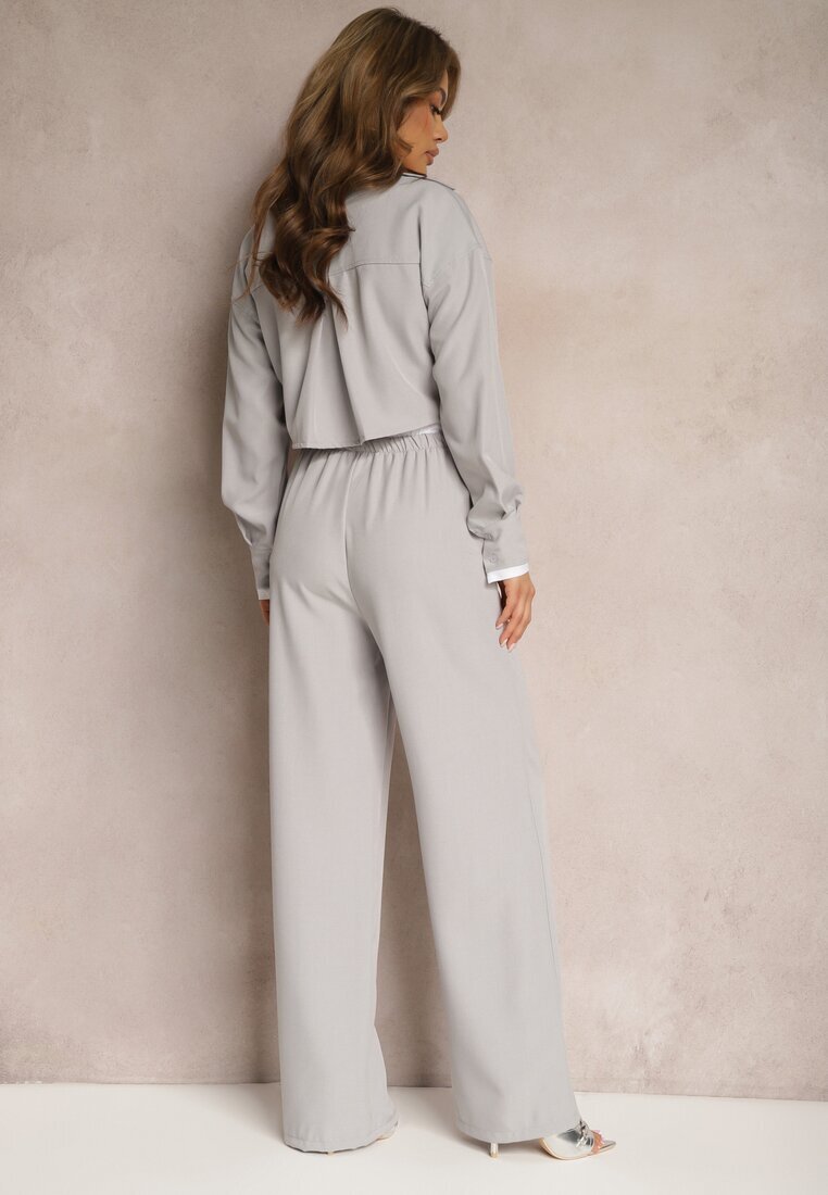  Compleu Gri Utility cu Cămașă Scurtă și Pantaloni Larghi cu Elastic în Talie Ondina