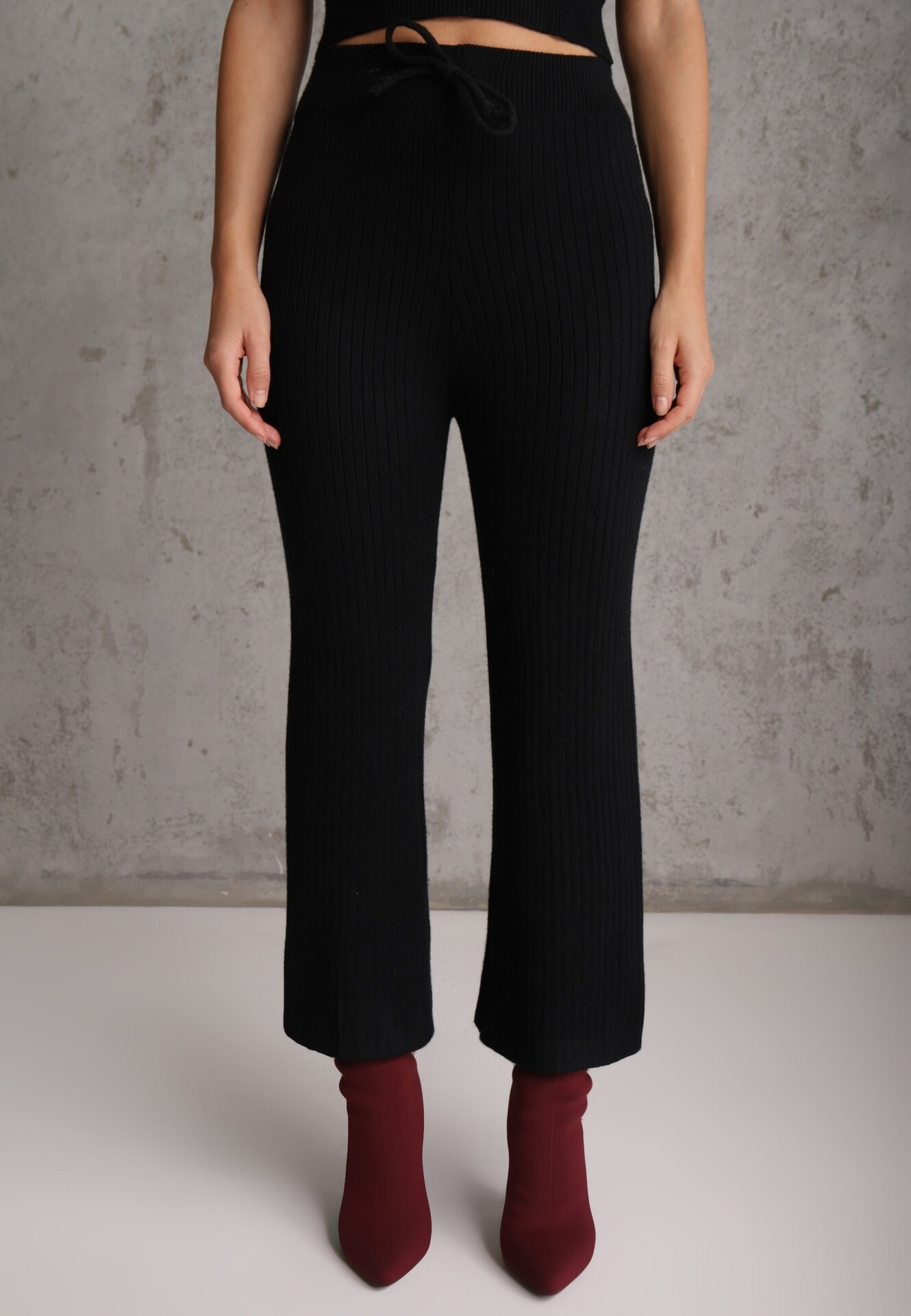  Compleu Negru din tricot Pantaloni cu croială lejeră Bluză și Cardigan deschis Irithaele