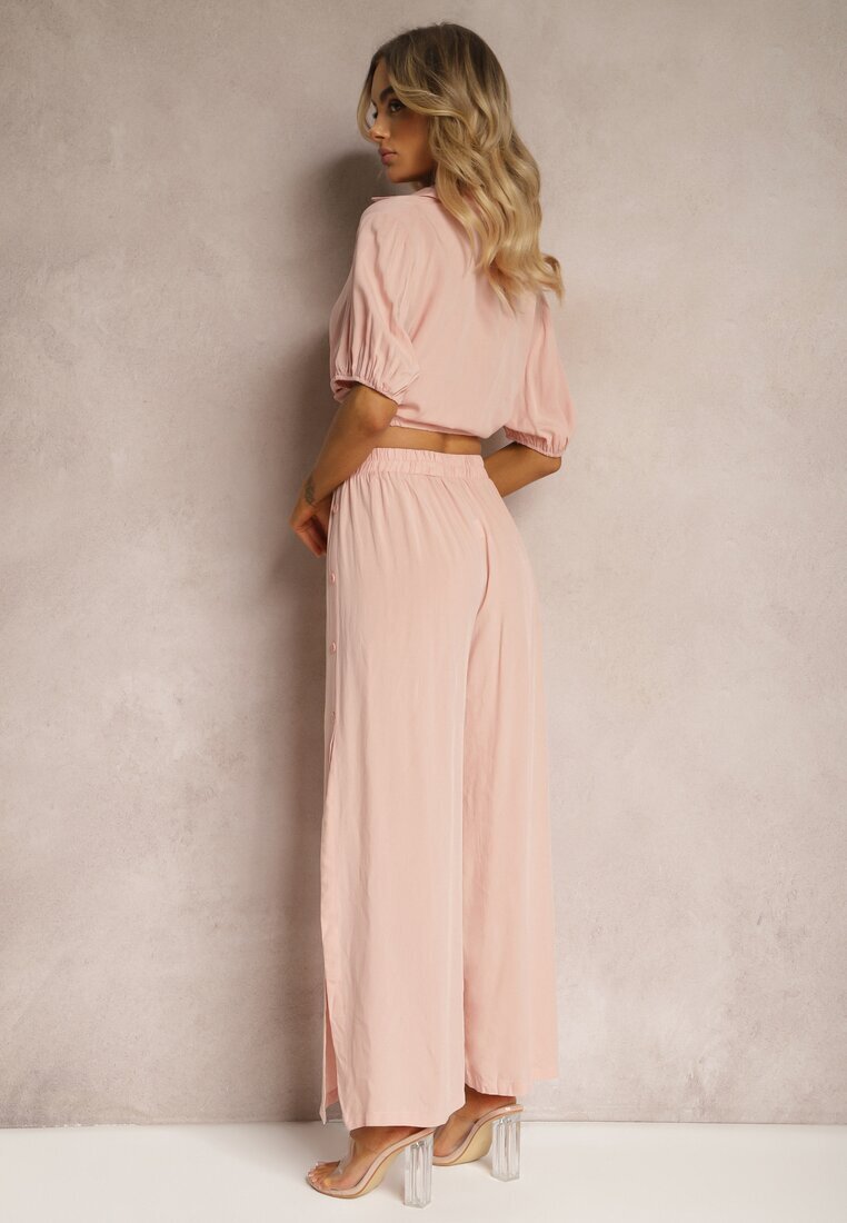  Compleu Roz deschis din Bumbac Stil Utility Cămașă și Pantaloni Largi Veola