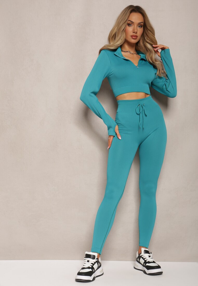  Compleu Sport Reiat Mentă cu colanți și bluză Cropped Ovelvi