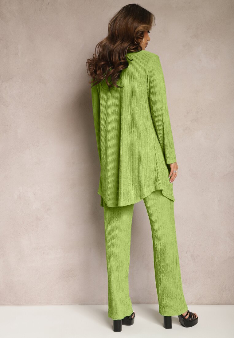  Compleu Verde deschis cu striații decorative cu Cămașă Top și Pantaloni Raliva