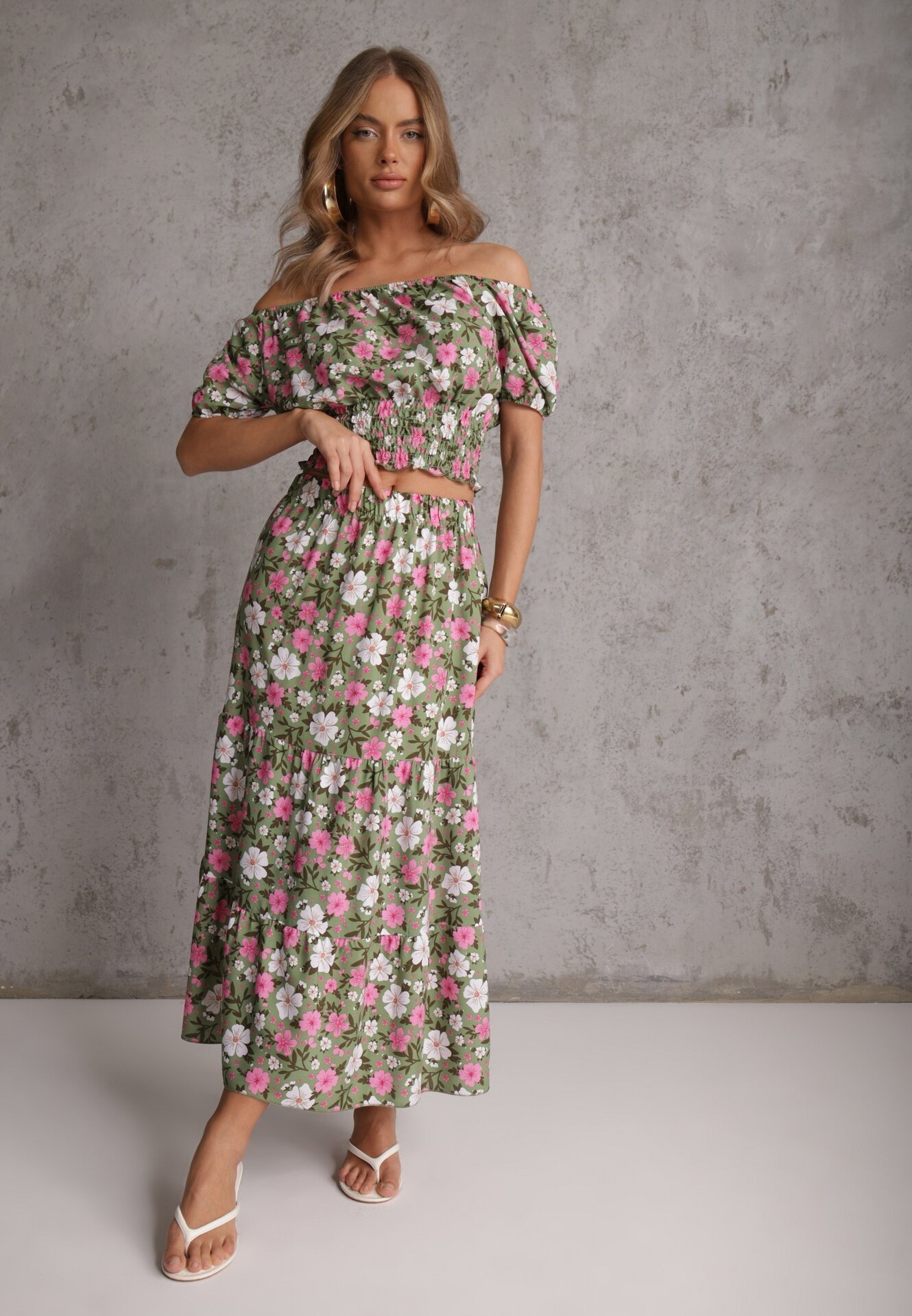  Compleu Verde din bumbac în 2 piese floral Malenis