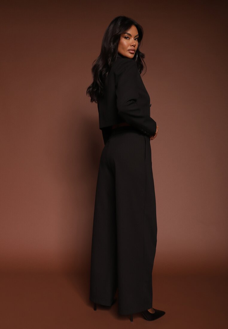  Costum Negru cu Sacou Scurt și Pantaloni Asimetrici Remilena