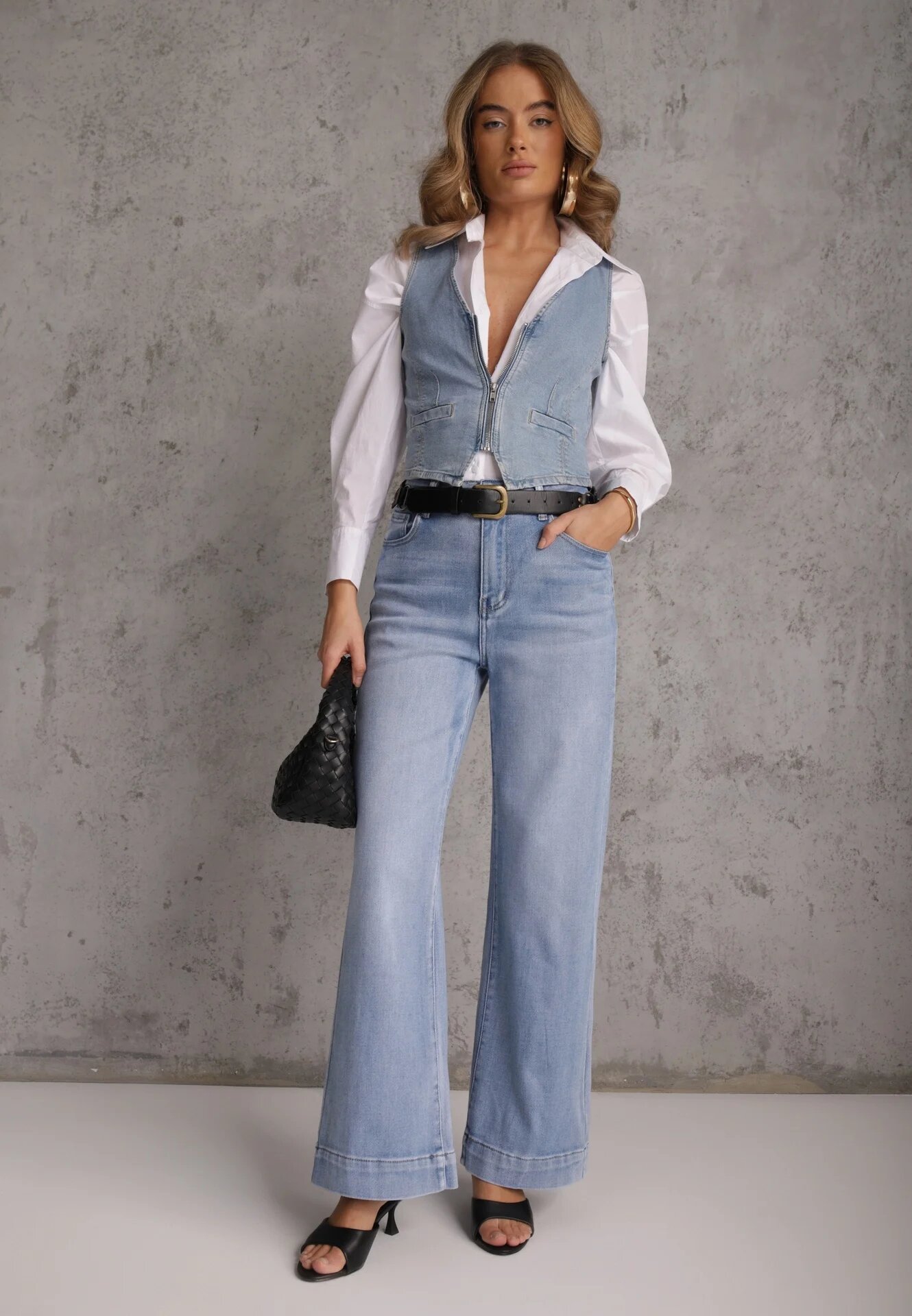 daysie Blugi Albastre High Waist Wide Leg din Bumbac Grynola