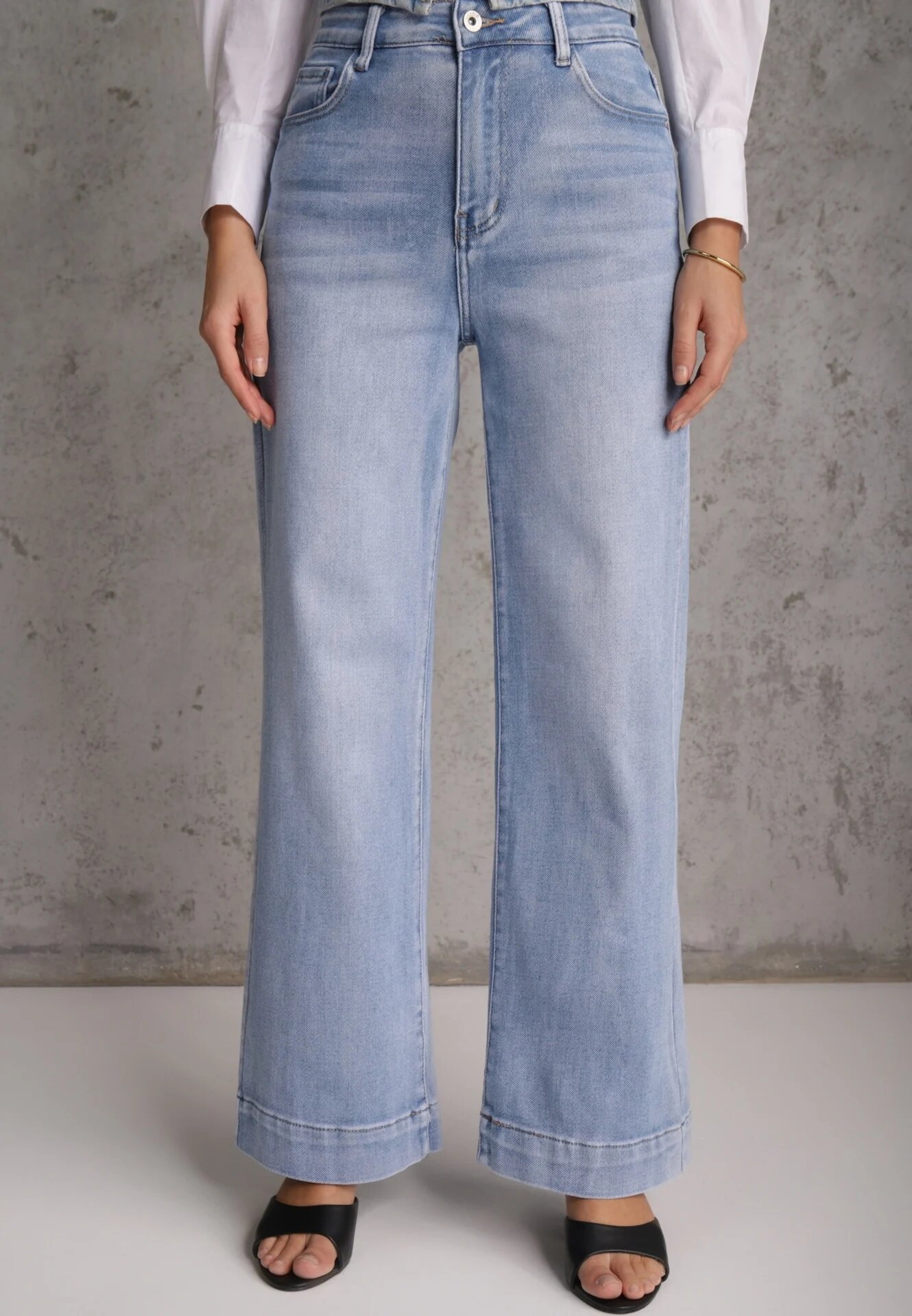 daysie Blugi Albastre High Waist Wide Leg din Bumbac Grynola