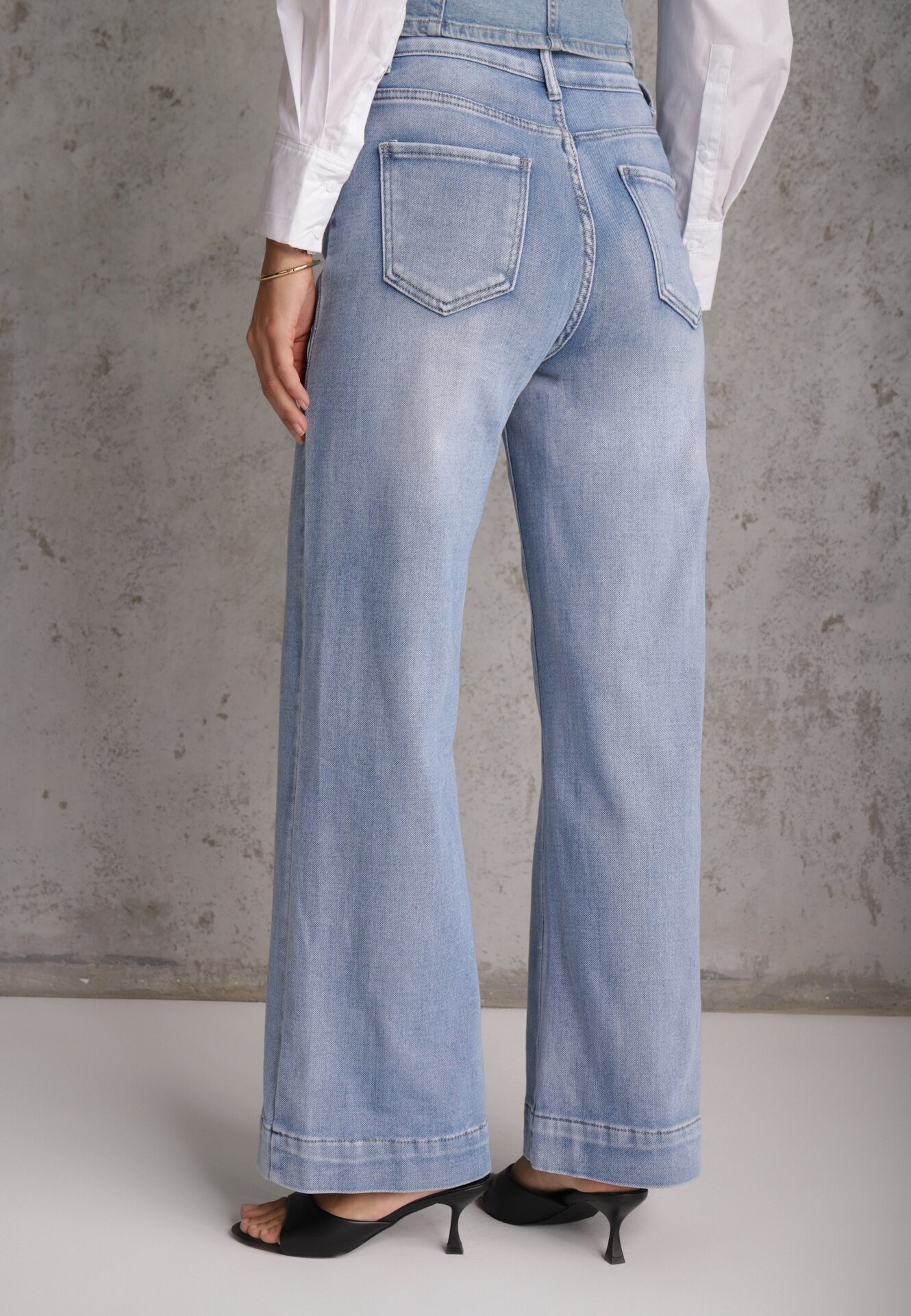 daysie Blugi Albastre High Waist Wide Leg din Bumbac Grynola