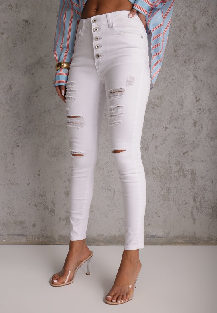 daysie Blugi Albi Skinny cu Talie Înaltă Yholo
