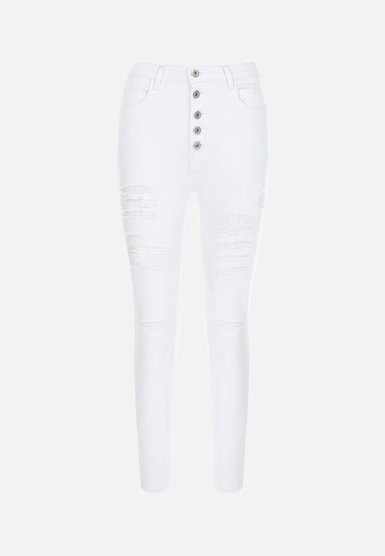 daysie Blugi Albi Skinny cu Talie Înaltă Yholo