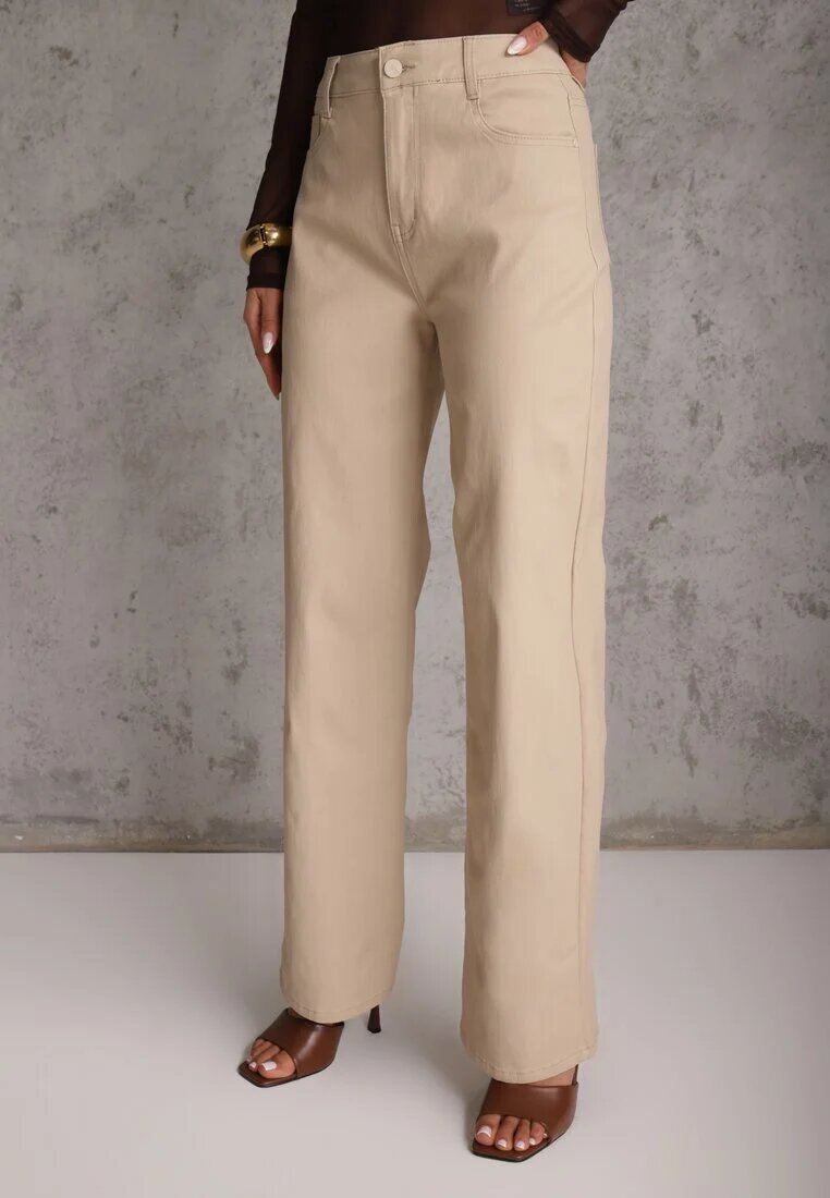 daysie Pantaloni Bej Ceruiți cu croială largă High Waist Sezila