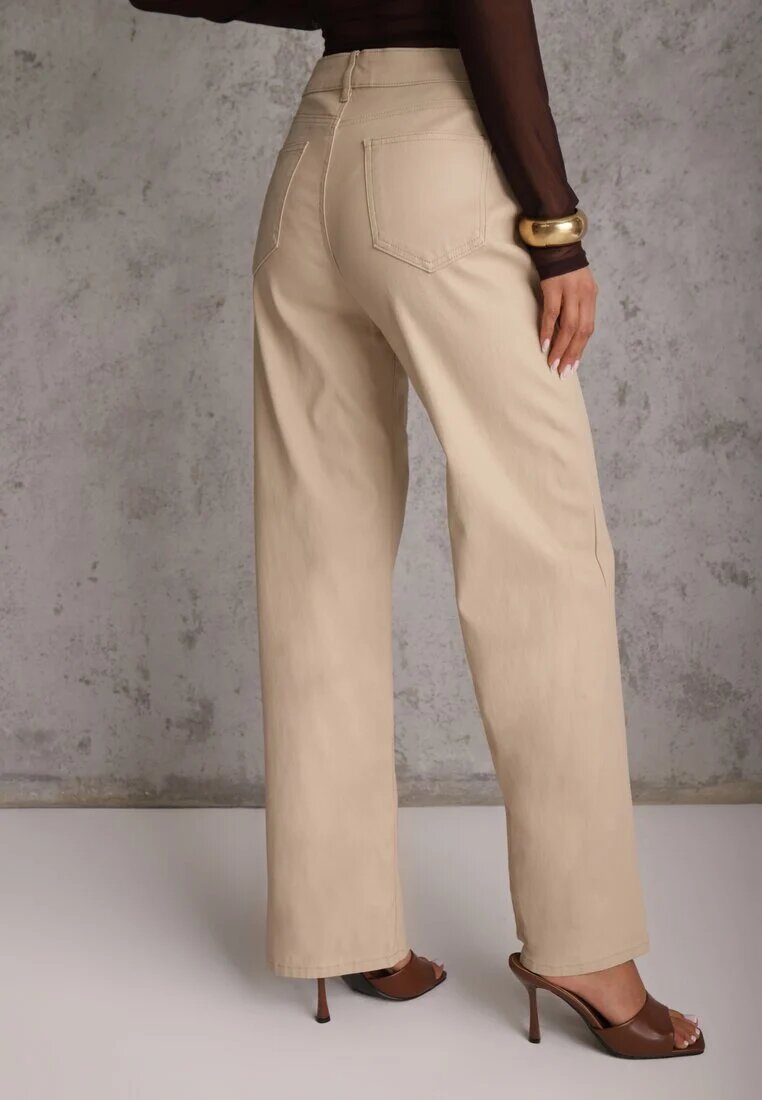 daysie Pantaloni Bej Ceruiți cu croială largă High Waist Sezila