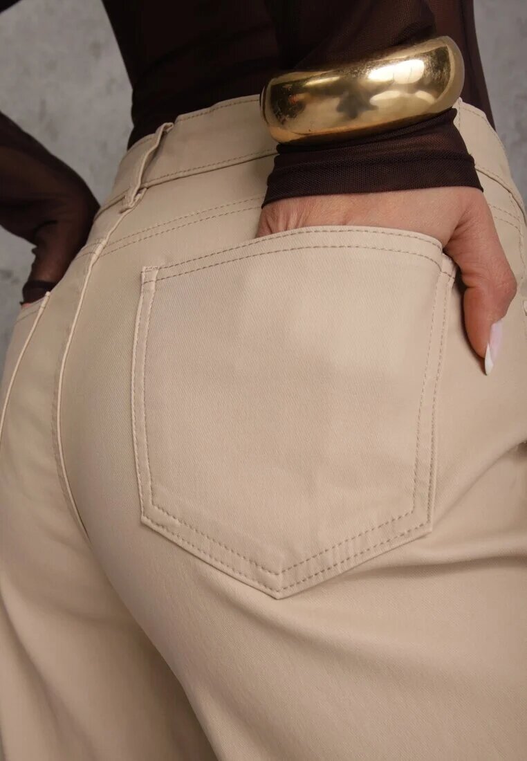 daysie Pantaloni Bej Ceruiți cu croială largă High Waist Sezila