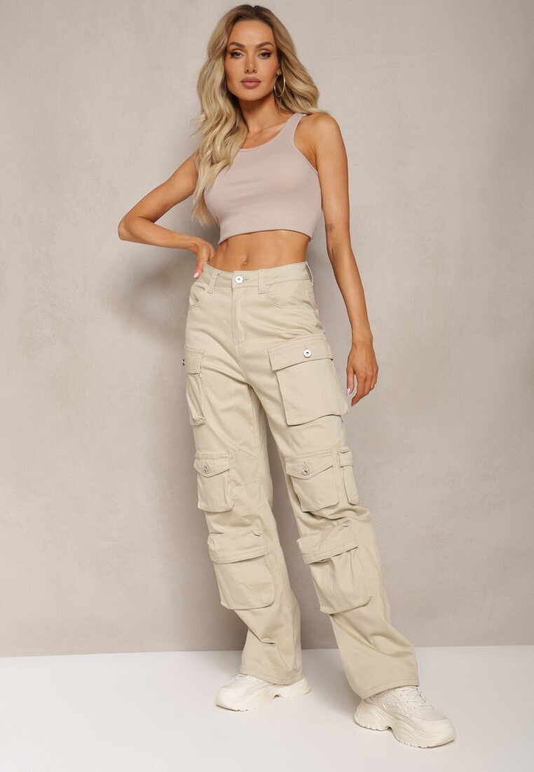 daysie Pantaloni Bej deschis Din bumbac Cargo High Waist Arcara