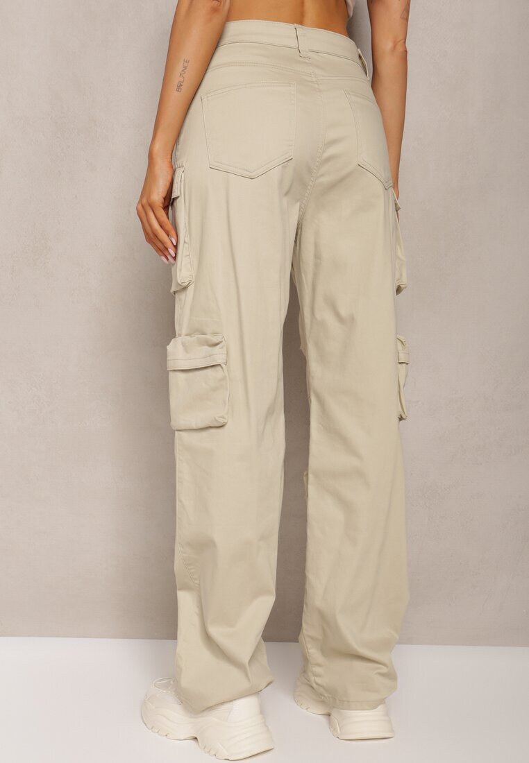 daysie Pantaloni Bej deschis Din bumbac Cargo High Waist Arcara