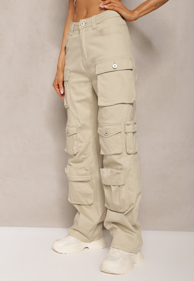 daysie Pantaloni Bej deschis Din bumbac Cargo High Waist Arcara