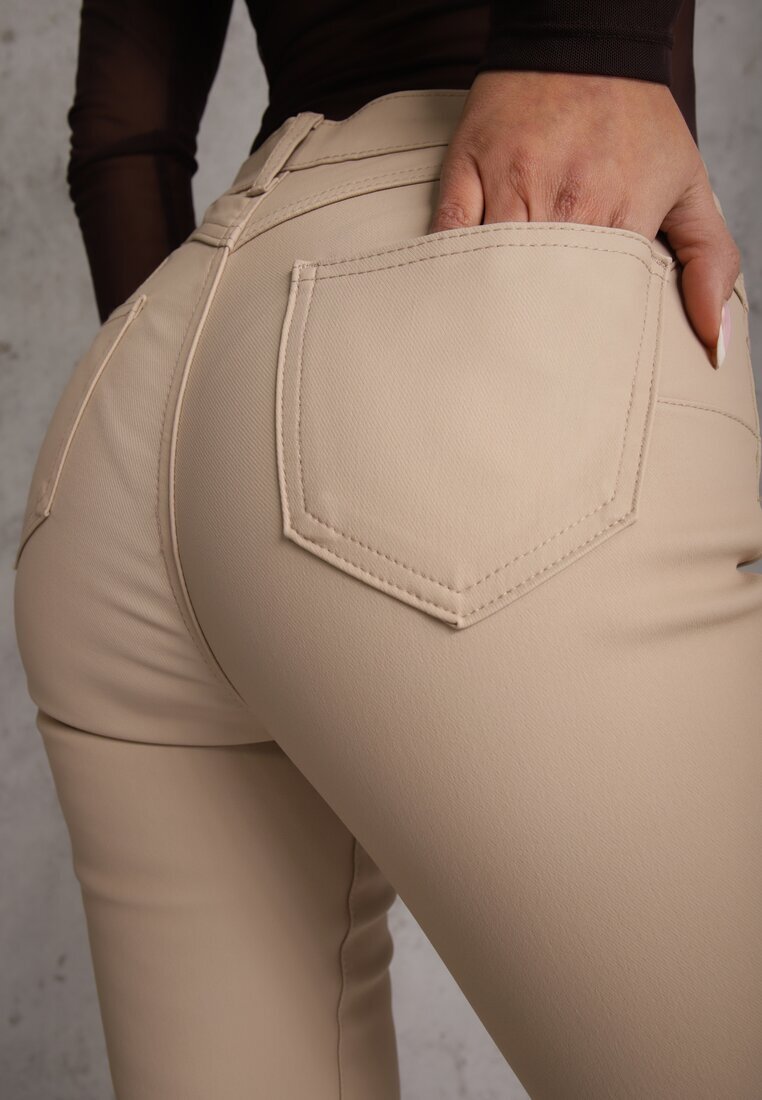 daysie Pantaloni Bej Mulați Push Up din imitație de piele Lindrela