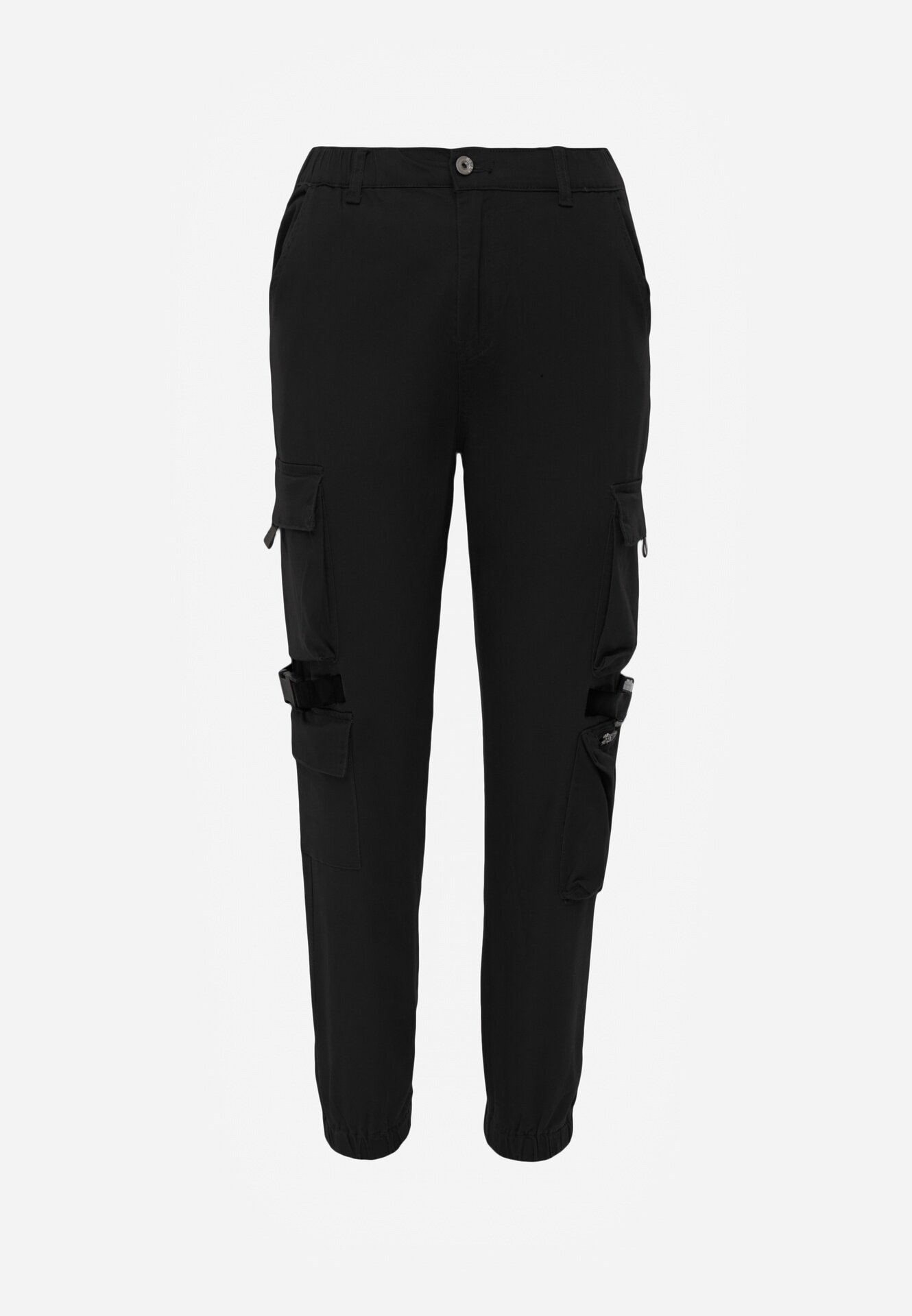 daysie Pantaloni Joggere Negri cu Buzunare Cargo din Bumbac Elastic Irisane