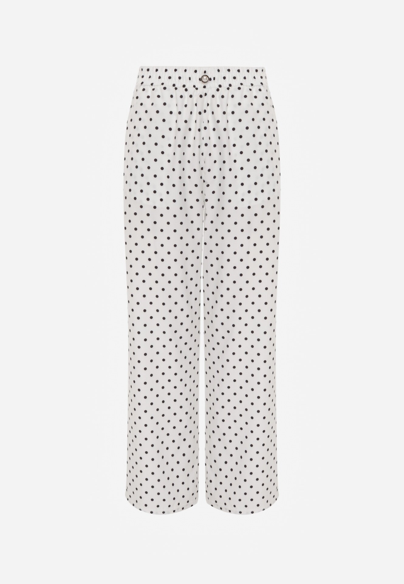 daysie Pantaloni largi Casual cu talie înaltă și buline decorați cu perlă Mesalin Albi