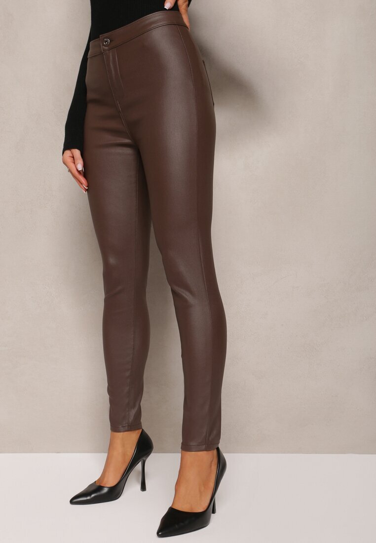 daysie Pantaloni Maro din piele ecologică cu croială skinny Sonowa